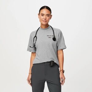 FIGSPRO™ Heather Grey Pique Shortsleeve Mock Neck- Medium- Lightly Worn